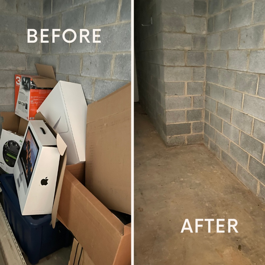 Before and after basement storage cleanout by TriCities Junk Pros