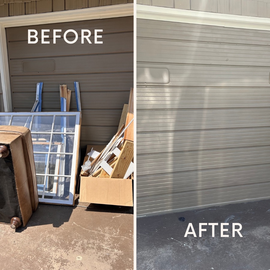 Before and after garage junk removal by TriCities Junk Pros