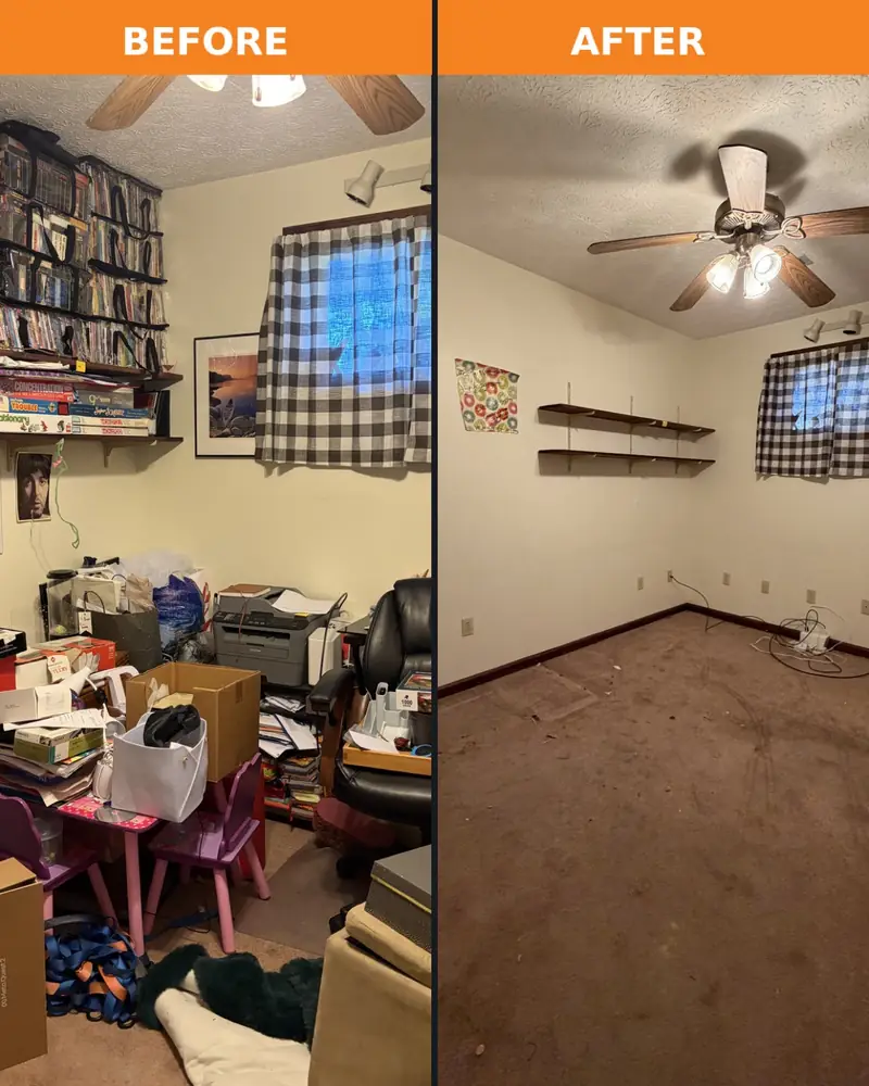 Before and after commercial cleanout by TriCities Junk Pros