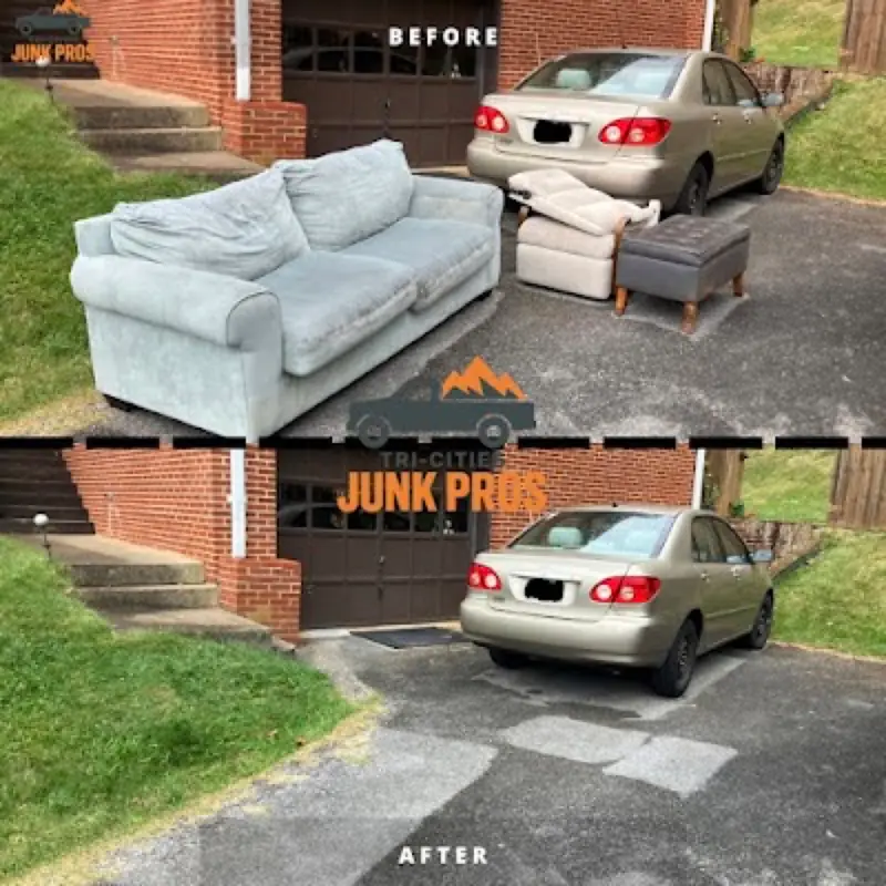 Before and after furniture removal by TriCities Junk Pros