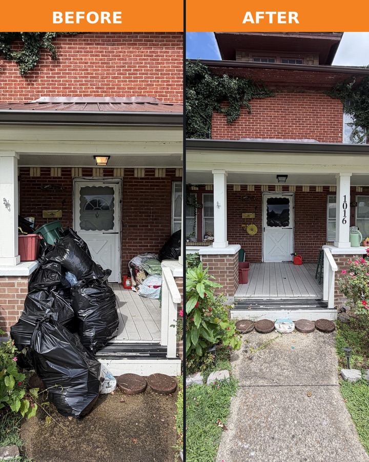 Before and after porch cleanout by TriCities Junk Pros
